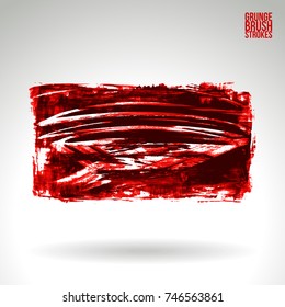 Red brush stroke and texture. Grunge vector abstract hand - painted element. Underline and border design.