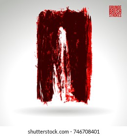 Red brush stroke and texture. Grunge vector abstract hand - painted element. Underline and border design.