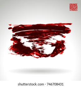 Red brush stroke and texture. Grunge vector abstract hand - painted element. Underline and border design.