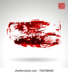 Red brush stroke and texture. Grunge vector abstract hand - painted element. Underline and border design.