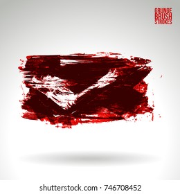Red brush stroke and texture. Grunge vector abstract hand - painted element. Underline and border design.
