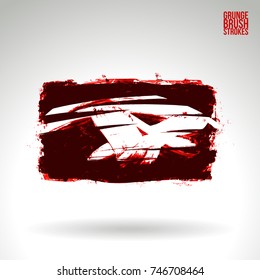 Red brush stroke and texture. Grunge vector abstract hand - painted element. Underline and border design.