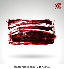 Red brush stroke and texture. Grunge vector abstract hand - painted element. Underline and border design.