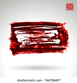 Red brush stroke and texture. Grunge vector abstract hand - painted element. Underline and border design.