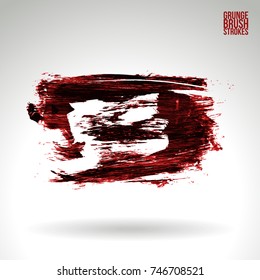 Red brush stroke and texture. Grunge vector abstract hand - painted element. Underline and border design.