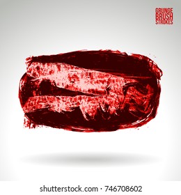 Red brush stroke and texture. Grunge vector abstract hand - painted element. Underline and border design.