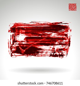 Red brush stroke and texture. Grunge vector abstract hand - painted element. Underline and border design.