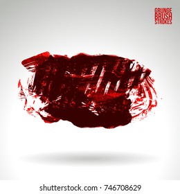 Red brush stroke and texture. Grunge vector abstract hand - painted element. Underline and border design.