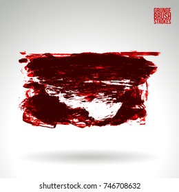 Red brush stroke and texture. Grunge vector abstract hand - painted element. Underline and border design.