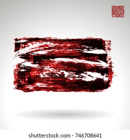 Red brush stroke and texture. Grunge vector abstract hand - painted element. Underline and border design.