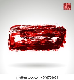 Red brush stroke and texture. Grunge vector abstract hand - painted element. Underline and border design.