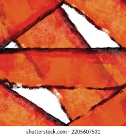 Red brush stroke texture labels with brown and black burnt edges pattern. Square vector background for social media post backdrop isolated