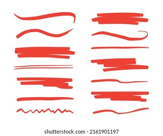 Red Brush Stroke Underline. Marker Pen Highlight Stroke. Vector Swoosh Brush Underline Set For Accent, Marker Emphasis Element.