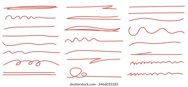 Red brush stroke underline. Marker pen highlight stroke. Vector swoosh brush underline set for accent, marker emphasis element. vector illustration. eps 10