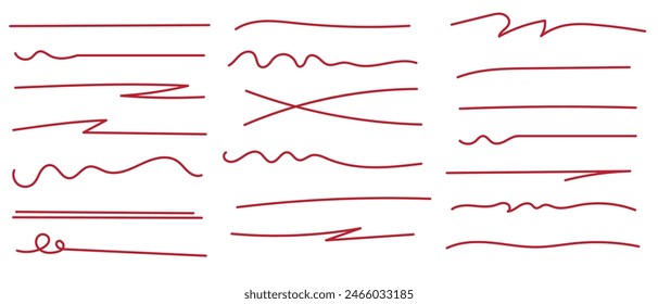 Red brush stroke underline. Marker pen highlight stroke. Vector swoosh brush underline set for accent, marker emphasis element. vector illustration. eps 10