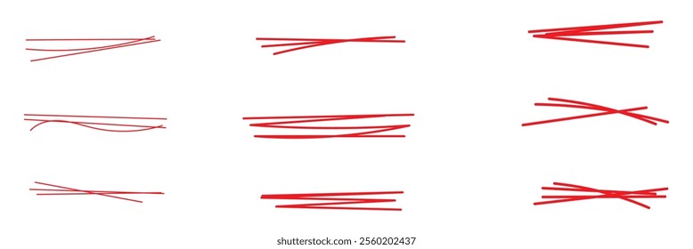 Red brush stroke underline. Marker pen highlight stroke. Vector swoosh brush underline set for accent, marker emphasis element.