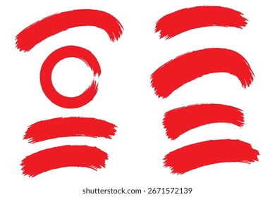 Pincelada roja. Trazo de pincel de Vector sobre un fondo transparente y blanco. Icono de Vector de trazo de pincel. Pinceladas. Pinceles Grunge rojo. Ilustración vectorial. EPS 10