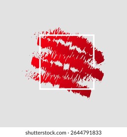 A red brush stroke with a white rectangular frame on a light gray background. The stroke is textured and dynamic, suggesting energy and movement.