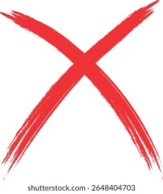 Red Brush Stroke X Mark Isolated on White Background