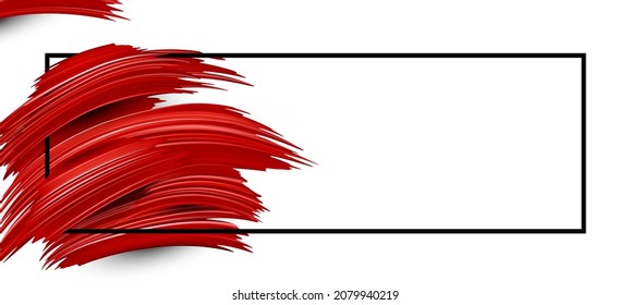 Red brush strokes in frame banner background. Vector illustration.