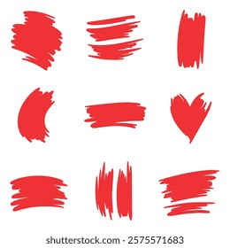 red brush strokes and hand-painted heart icons for artistic designs