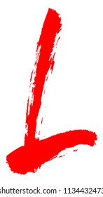 Red brush strokes letter L.