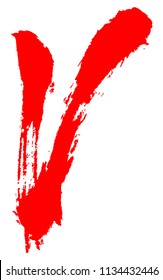 Red brush strokes letter V.