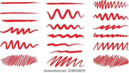 Red Brush Strokes and Lines in Various Styles wavy