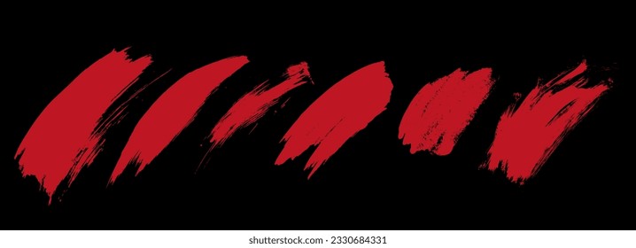 Roter Pinselstrich. Pinselstrich, Pinselstriche, Blutzellen. Flache Vektorgrafik einzeln auf schwarzem Hintergrund.