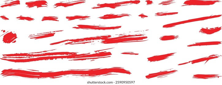 Red Brush Strokes Vector Illustration Isolated on White Background
