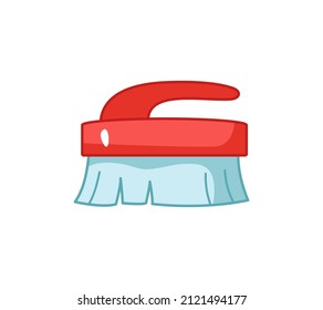 Red brush for washing and cleaning. Cleaning equipment. Vector illustration in cartoon childish style with outline. Isolated funny clipart with outline on white background. cute print