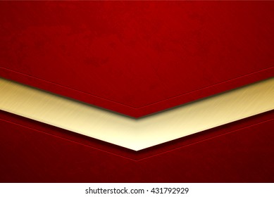 Red brushed metal abstract background with grunge texture. Vector scratched surface and golden line element. Modern industrial design. Detailed quality