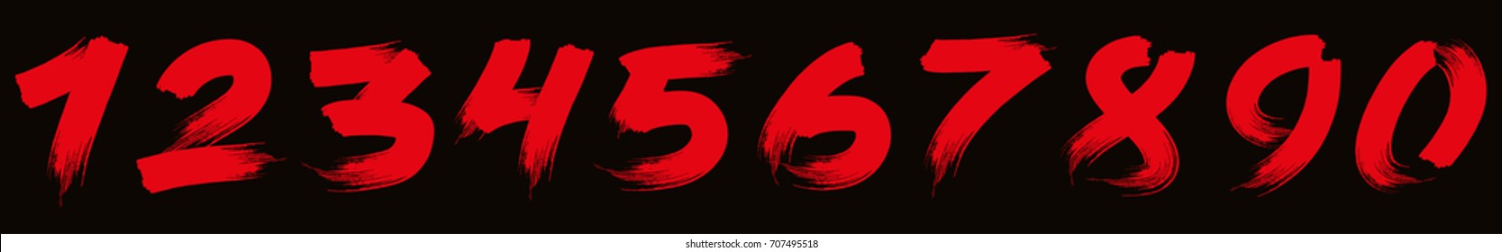 Red brushstroke numbers on black background.
