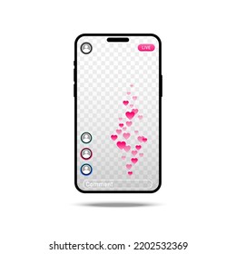 Red bubble with heart for live stream video chat background. Mobile app screen phone. Network symbol content. Vector flat design tamplate illustration