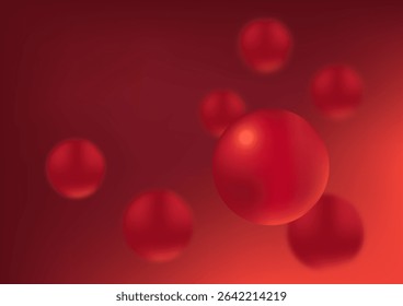 Red bubbles balls are floating in a red space, abstract background.