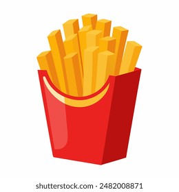 Red bucket with French fries on white background, like a still life photo