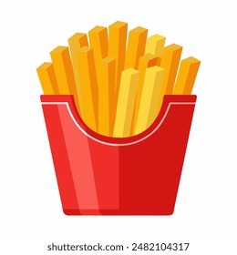 A red bucket of fries on white, depicted as paper product