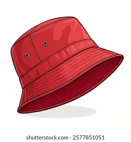 Red bucket hat isolated on a  white background. Vector illustration.