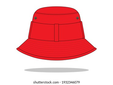 Red Bucket Hat Template on White Background, Vector File.