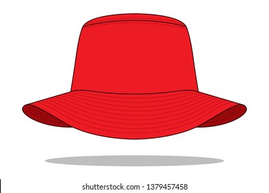 Red Bucket Hat Vector For Template.