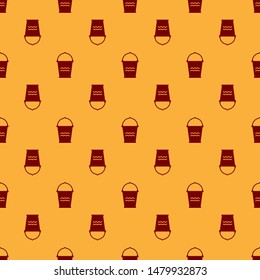 Red Bucket icon isolated seamless pattern on brown background.  Vector Illustration