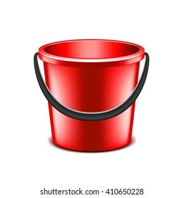 Red bucket isolated on white photo-realistic vector illustration