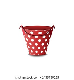 Red bucket with polka dots isolated on white background for your creativity