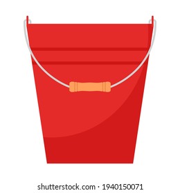 A red bucket with a wooden handle and stripes. Gardening tools. Empty bucket. Flat style.Isolated on a white background