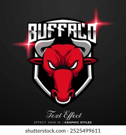 búfalo vermelho E-sport mascote design logotipo