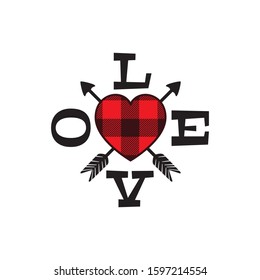 red buffalo plaid love heart shape with crossed arrow valentine theme graphic design vector for greeting card and t shirt print template