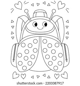 Red Bug Colorful School Bag Backpacks With Love And Triangle Ornaments Coloring Pages For Kids