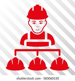 Red Builder Management interface toolbar pictogram. Vector pictogram style is a flat symbol on diagonally hatched transparent background.