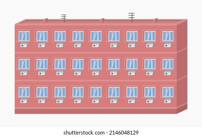 edificio rojo con aire acondicionado en imagen plana vectorial de estilo de dibujos animados de fachada