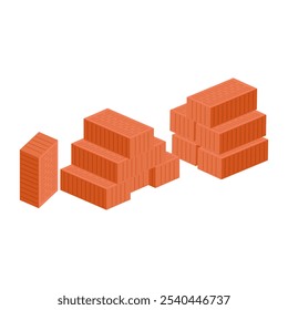 Red building bricks in flat design. Construction materials for bricklayer. Vector illustration isolated.